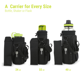 Water Bottle Carrier w/ Flask Handle, Shoulder Strap & 2 Pockets for Phone, Wallet, Keys - Protect Insulate Bottles Including Hydro Flask, Swell, Yeti, Camelbak, Nalgene, Polar